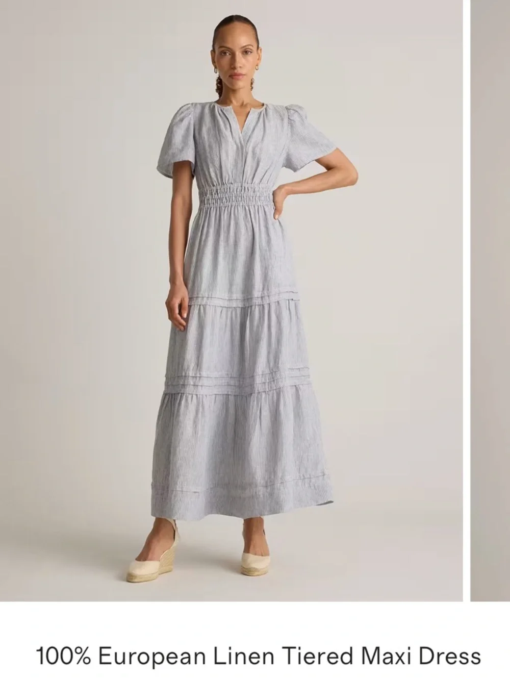 Quince Light Blue Pinstripe Tiered Maxi Dress - Picture 5 of 7